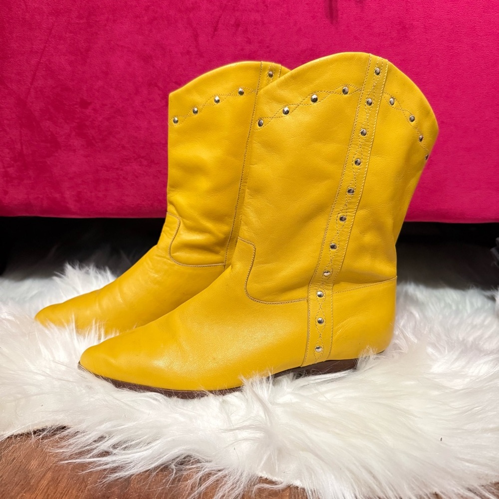 Vintage Dingo Yellow Leather Studded Cowboy Boots Retro Western Cowgirl Retro
